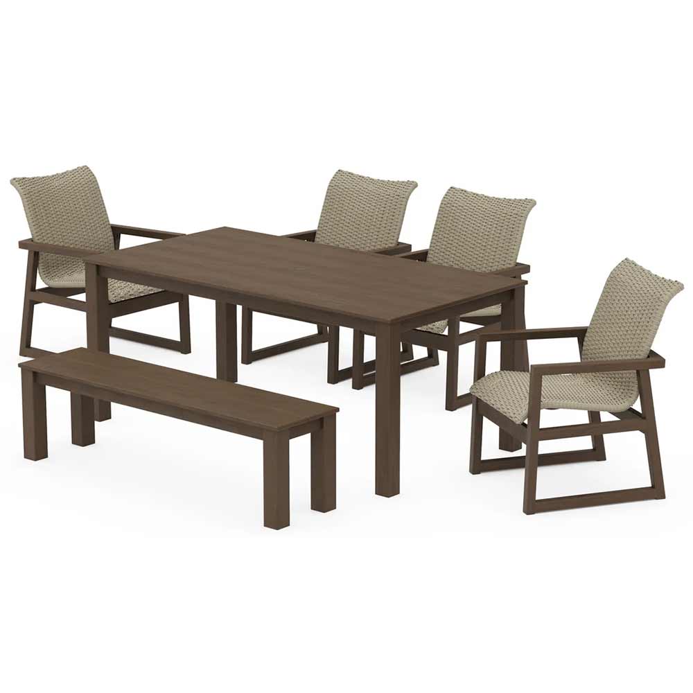 POLYWOOD® EDGE Woven 6-Piece Parsons Dining Set with Bench - PWS2890-1