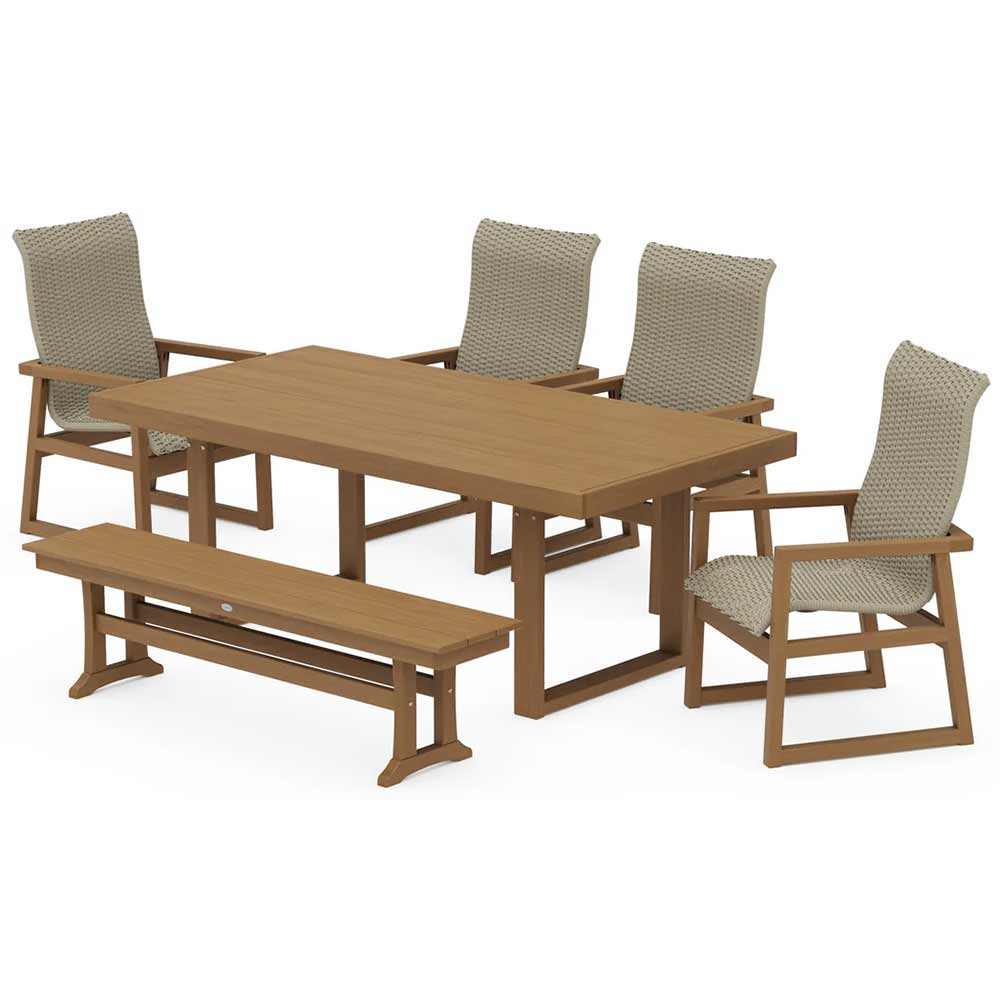 POLYWOOD® EDGE Woven Highback 6-Piece Dining Set with Bench - PWS2884-1