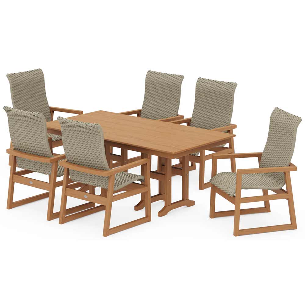 POLYWOOD® EDGE Woven Highback Arm Chair 7-Piece Farmhouse Dining Set - PWS3485-1