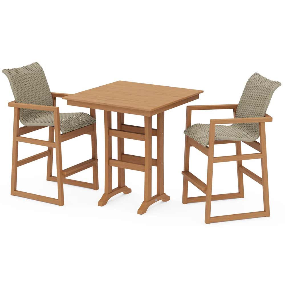 POLYWOOD® EDGE Woven 3-Piece Farmhouse Bar Set with Trestle Legs - PWS2901-1