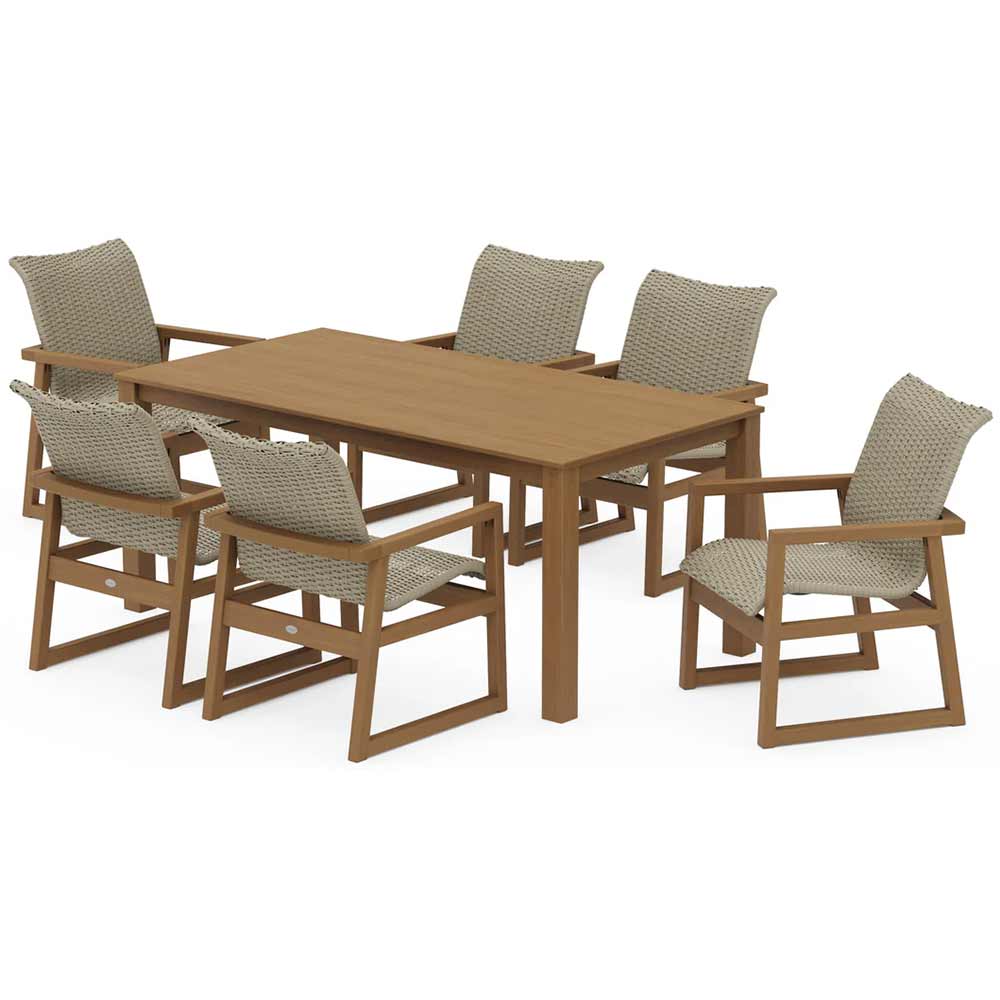 POLYWOOD® EDGE Woven Arm Chair 7-Piece Parsons Dining Set - PWS2889-1