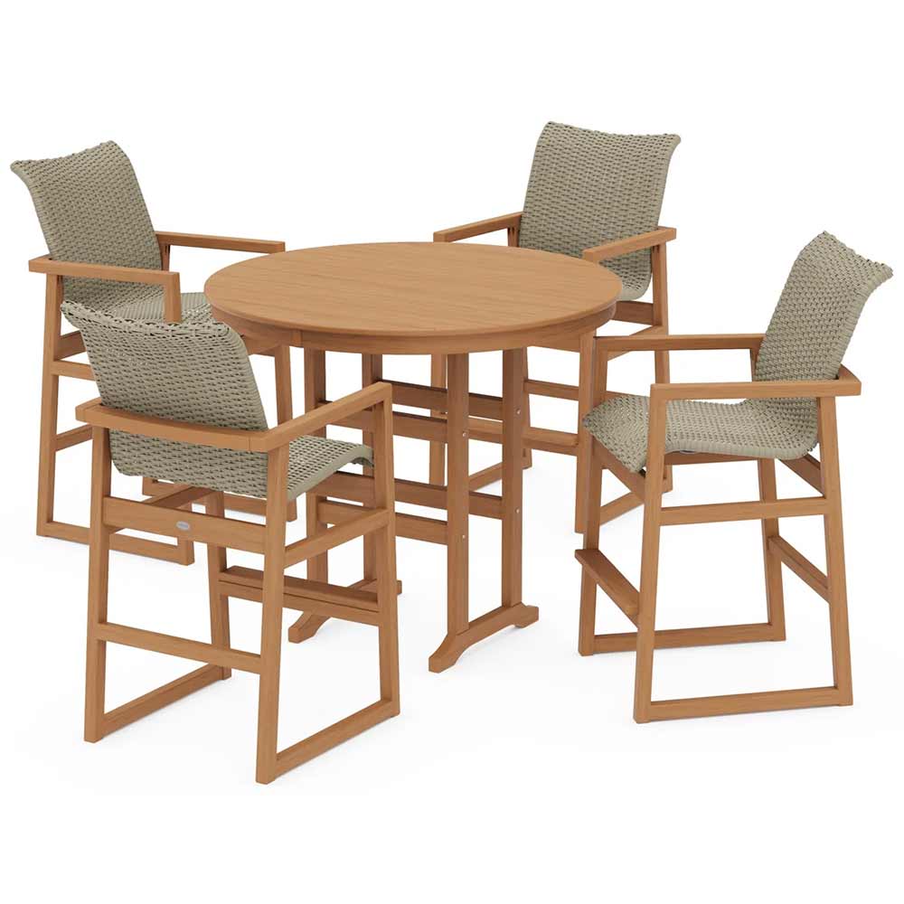 POLYWOOD® EDGE Woven 5-Piece Round Farmhouse Bar Set - PWS3334-1