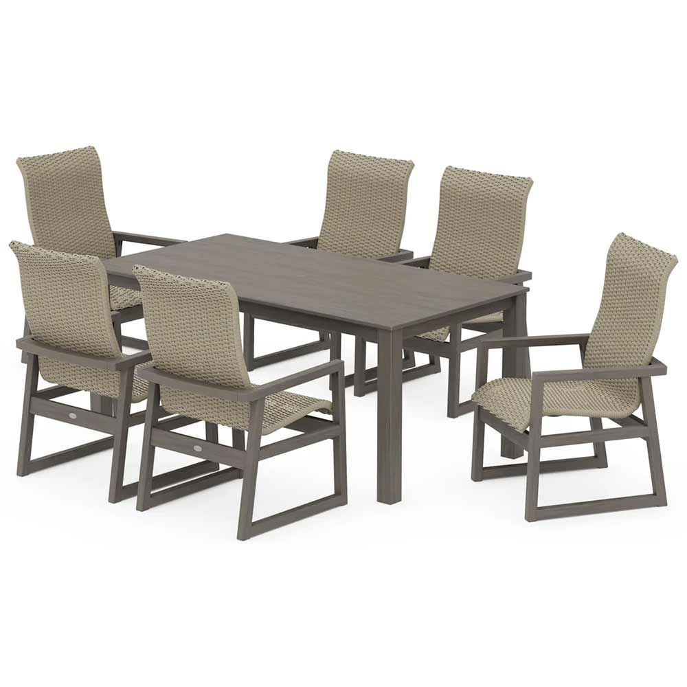 POLYWOOD® EDGE Woven Highback Arm Chair 7-Piece Parsons Dining Set - PWS2898-1