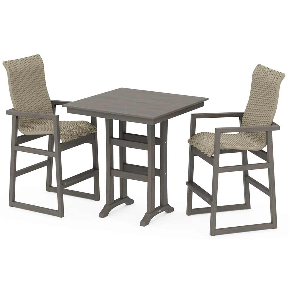 POLYWOOD® EDGE Woven Highback 3-Piece Farmhouse Bar Set with Trestle Legs - PWS2920-1