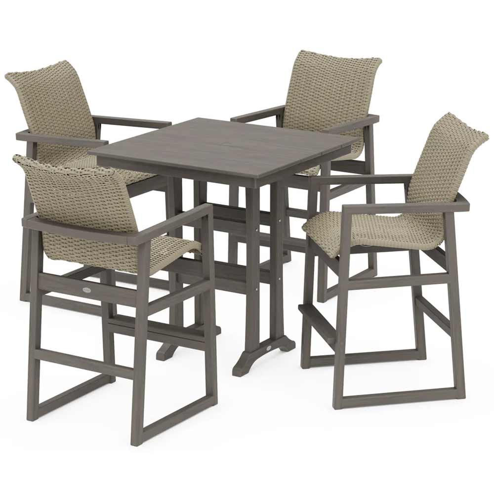 POLYWOOD® EDGE Woven 5-Piece Farmhouse Bar Set with Trestle Legs - PWS2897-1