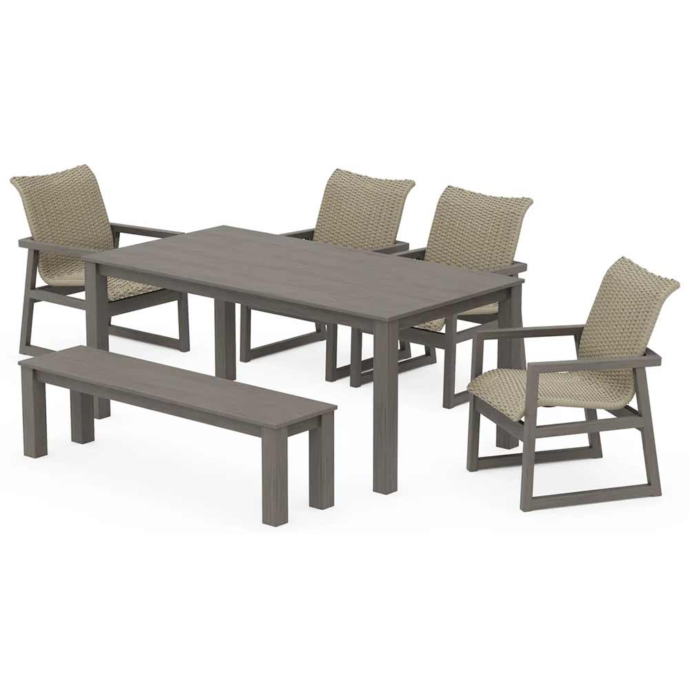 POLYWOOD® EDGE Woven 6-Piece Parsons Dining Set with Bench - PWS2890-1