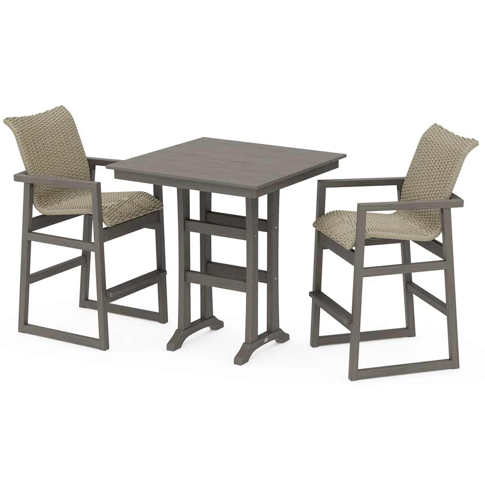 POLYWOOD® EDGE Woven 3-Piece Farmhouse Bar Set with Trestle Legs - PWS2901-1