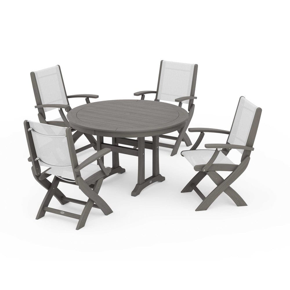 POLYWOOD® - Coastal Folding Chair 5-Piece Round Dining Set with Trestle Legs - PWS1120