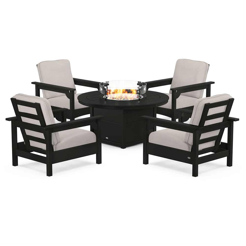 POLYWOOD® - Club 5-Piece Conversation Set with Fire Pit Table - PWS416 Fire Table POLYWOOD®