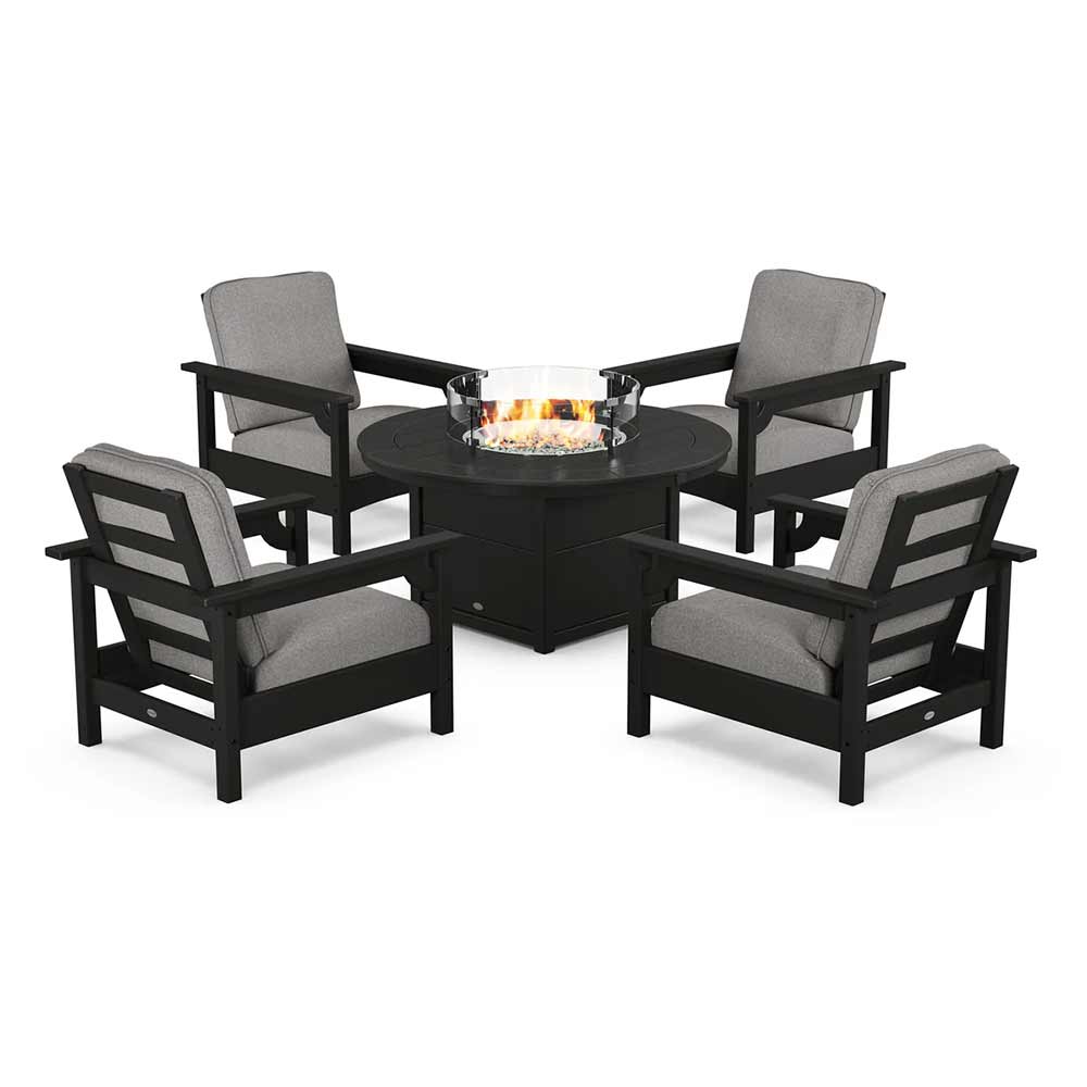 POLYWOOD® - Club 5-Piece Conversation Set with Fire Pit Table - PWS416 Fire Table POLYWOOD®