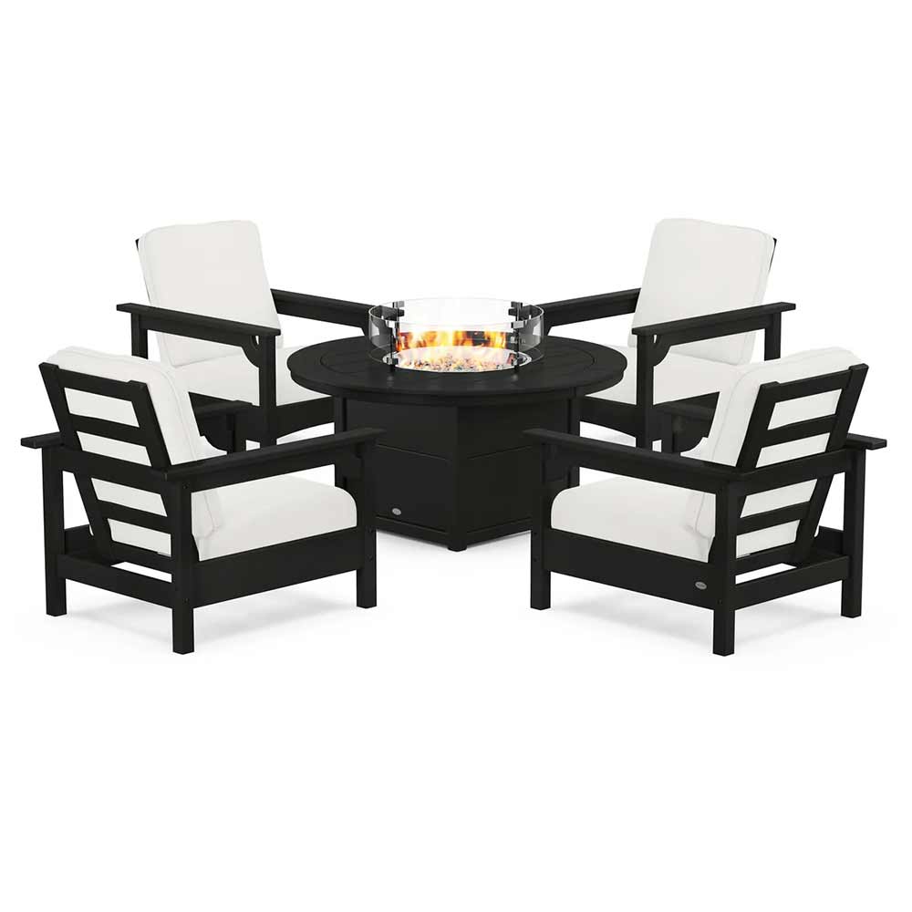 POLYWOOD® - Club 5-Piece Conversation Set with Fire Pit Table - PWS416 Fire Table POLYWOOD®