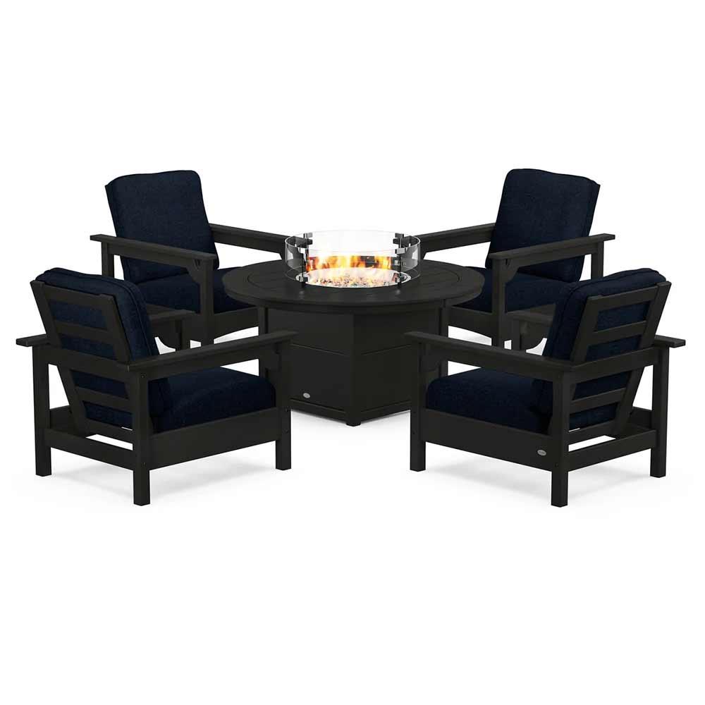 POLYWOOD® - Club 5-Piece Conversation Set with Fire Pit Table - PWS416 Fire Table POLYWOOD®