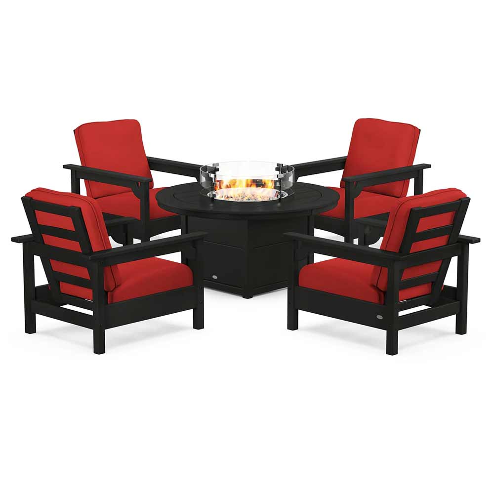 POLYWOOD® - Club 5-Piece Conversation Set with Fire Pit Table - PWS416 Fire Table POLYWOOD®