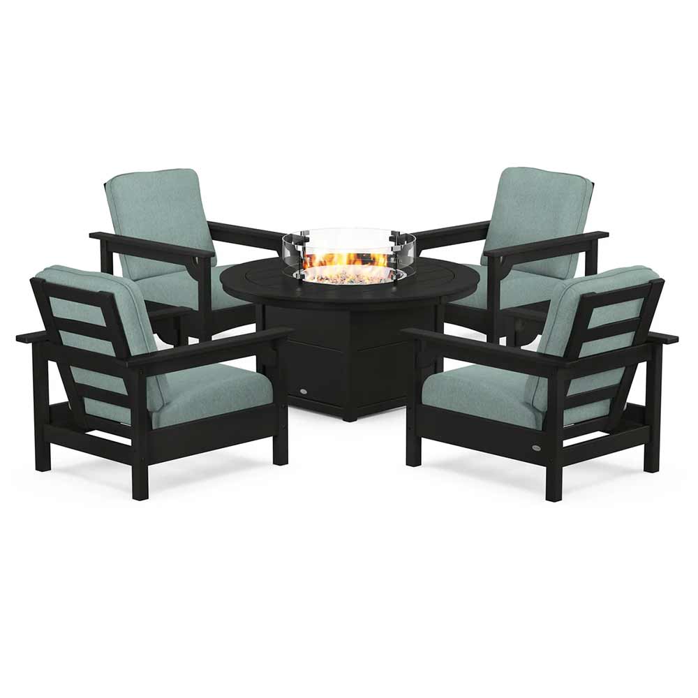 POLYWOOD® - Club 5-Piece Conversation Set with Fire Pit Table - PWS416 Fire Table POLYWOOD®