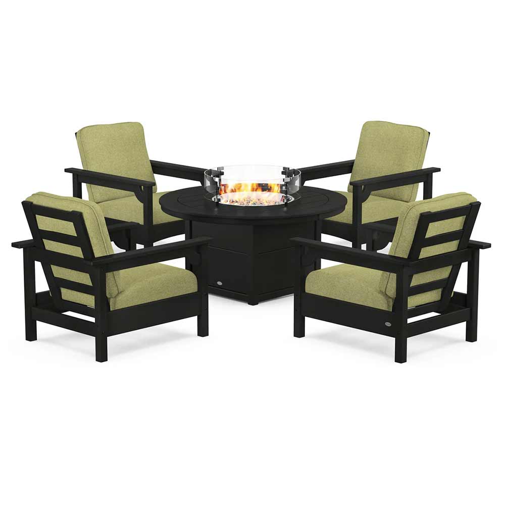 POLYWOOD® - Club 5-Piece Conversation Set with Fire Pit Table - PWS416 Fire Table POLYWOOD®