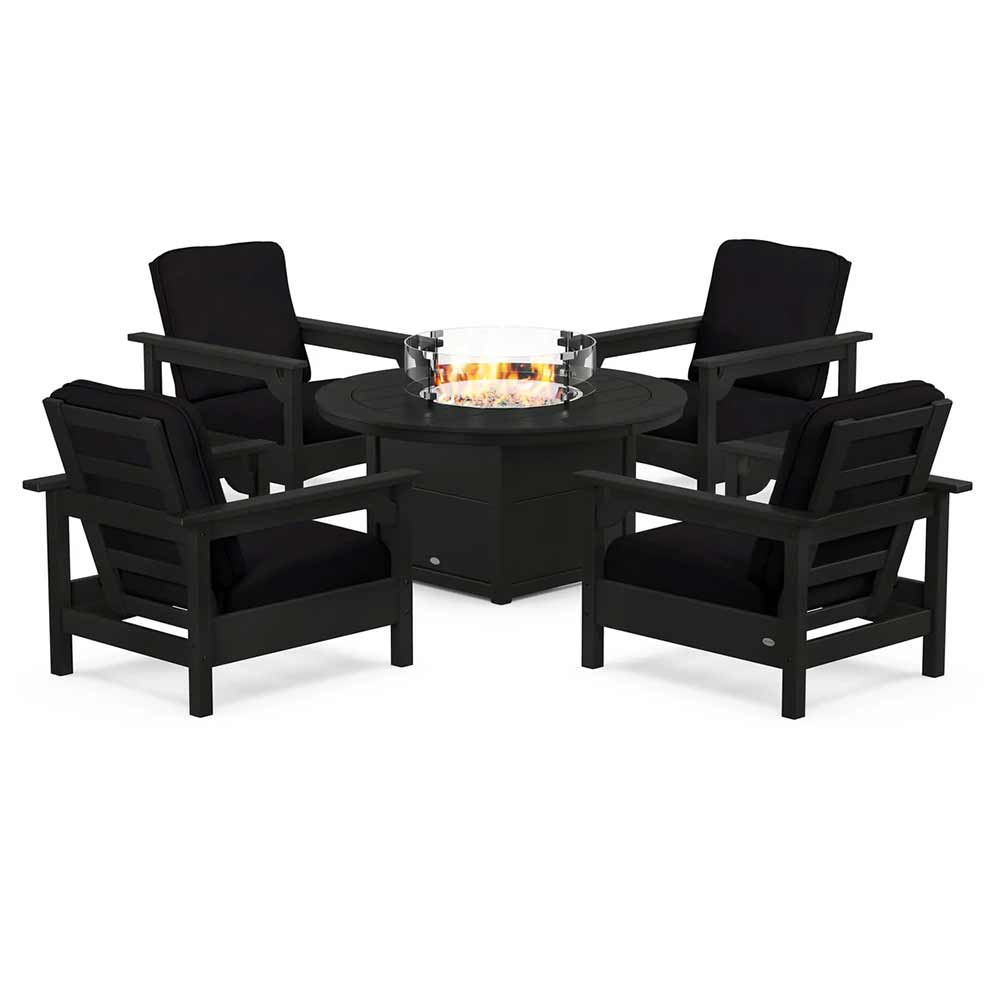 POLYWOOD® - Club 5-Piece Conversation Set with Fire Pit Table - PWS416