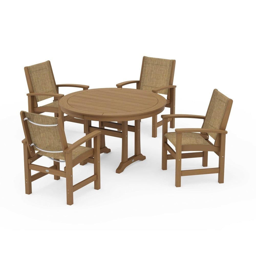POLYWOOD® - Coastal 5-Piece Round Dining Set with Trestle Legs - PWS1119