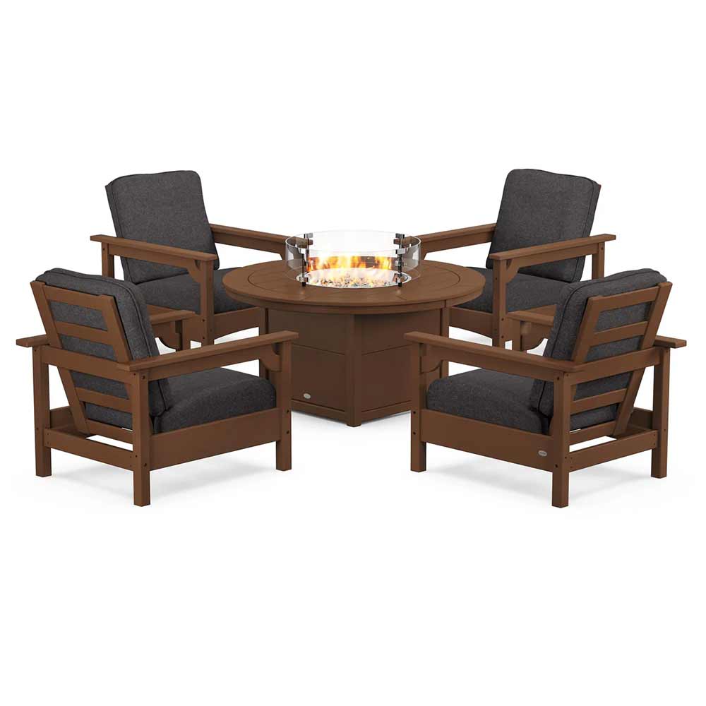 POLYWOOD® - Club 5-Piece Conversation Set with Fire Pit Table - PWS416