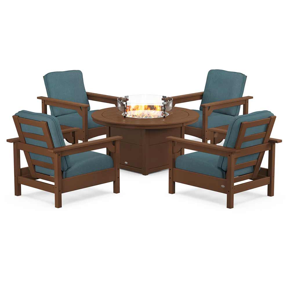 POLYWOOD® - Club 5-Piece Conversation Set with Fire Pit Table - PWS416