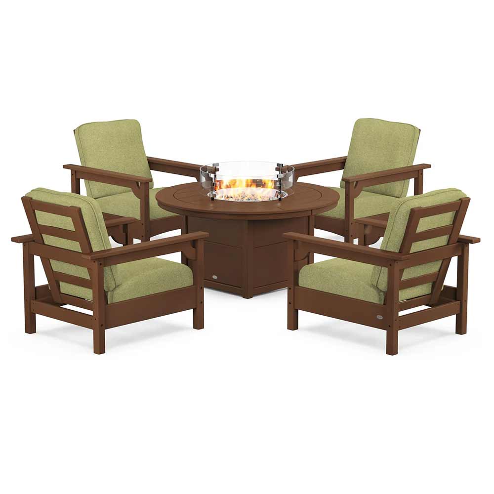 POLYWOOD® - Club 5-Piece Conversation Set with Fire Pit Table - PWS416