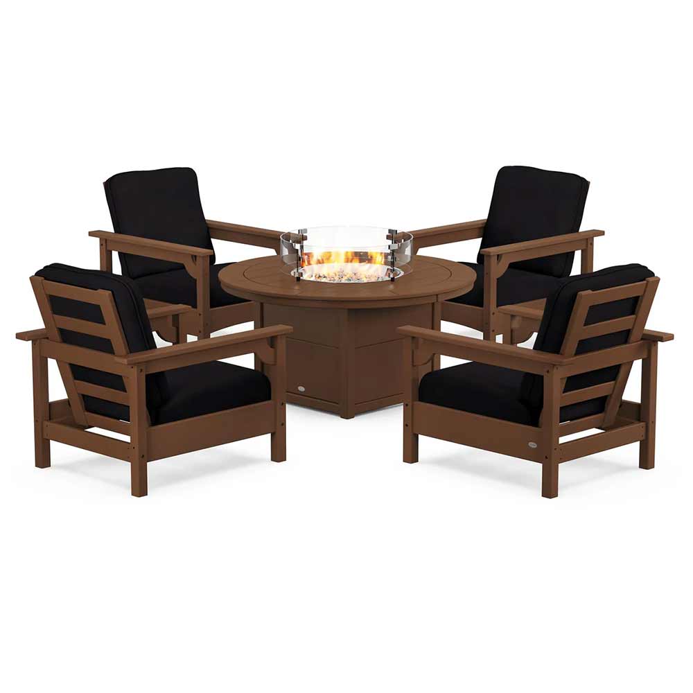 POLYWOOD® - Club 5-Piece Conversation Set with Fire Pit Table - PWS416