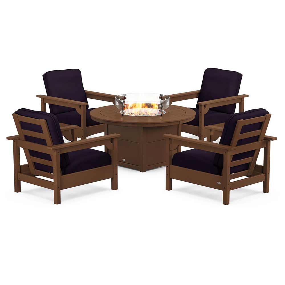 POLYWOOD® - Club 5-Piece Conversation Set with Fire Pit Table - PWS416