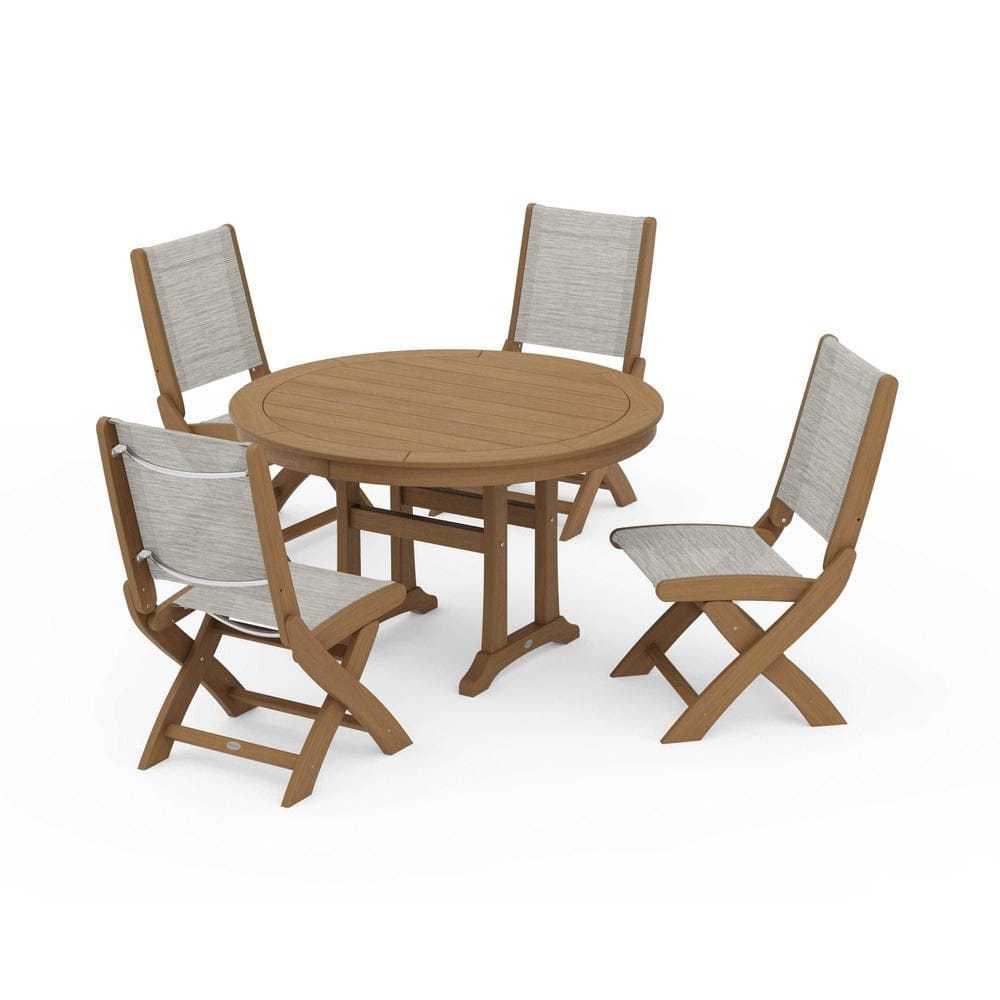 POLYWOOD® - Coastal Folding Side Chair 5-Piece Round Dining Set With Trestle Legs - PWS1121
