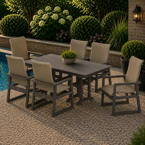POLYWOOD® EDGE Woven Highback Arm Chair 7-Piece Farmhouse Dining Set - PWS3485-1