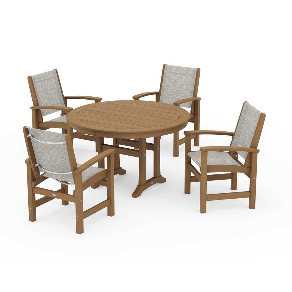 POLYWOOD® - Coastal 5-Piece Round Dining Set with Trestle Legs - PWS1119