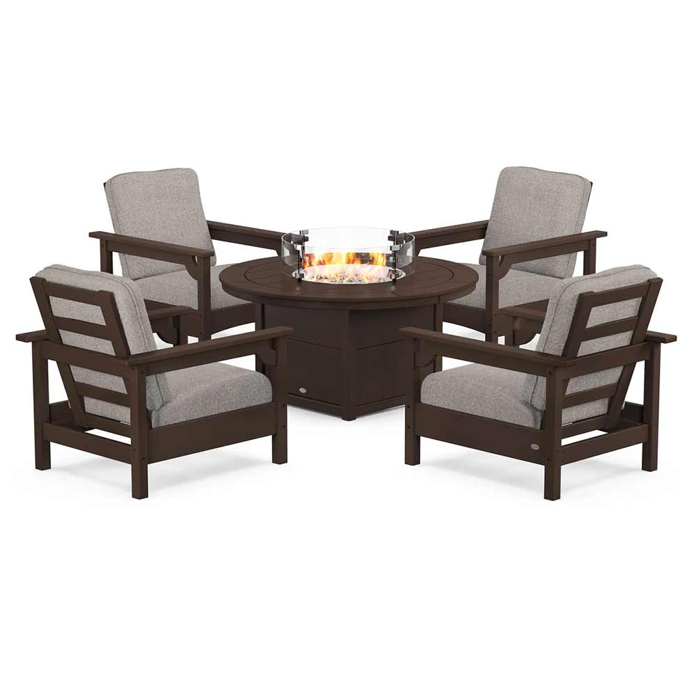 POLYWOOD® - Club 5-Piece Conversation Set with Fire Pit Table - PWS416