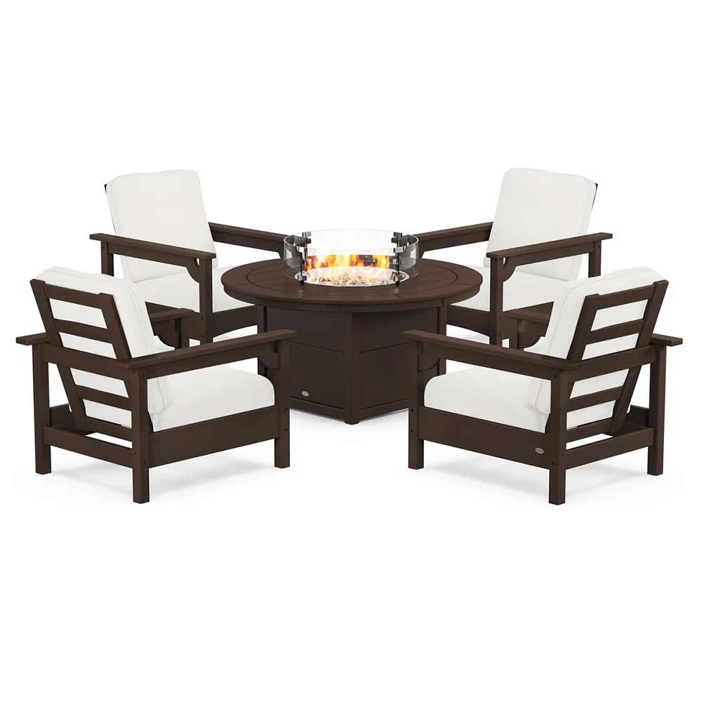 POLYWOOD® - Club 5-Piece Conversation Set with Fire Pit Table - PWS416