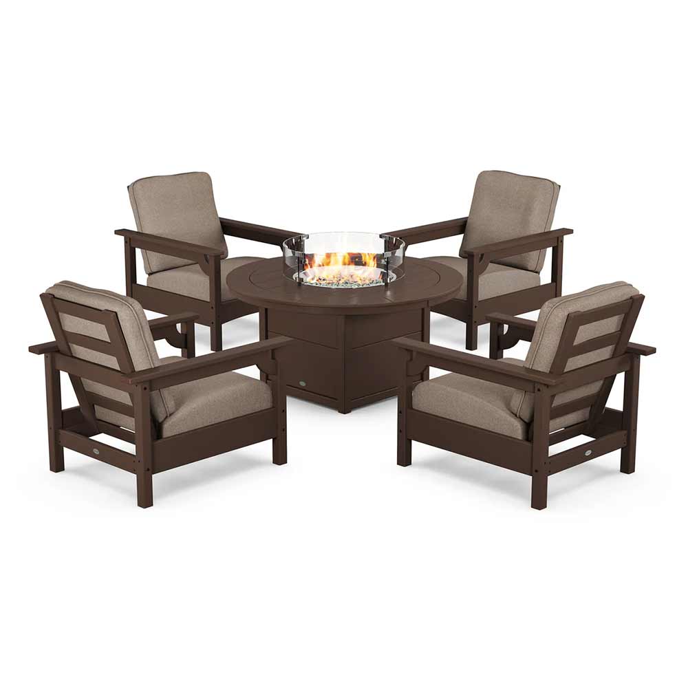 POLYWOOD® - Club 5-Piece Conversation Set with Fire Pit Table - PWS416
