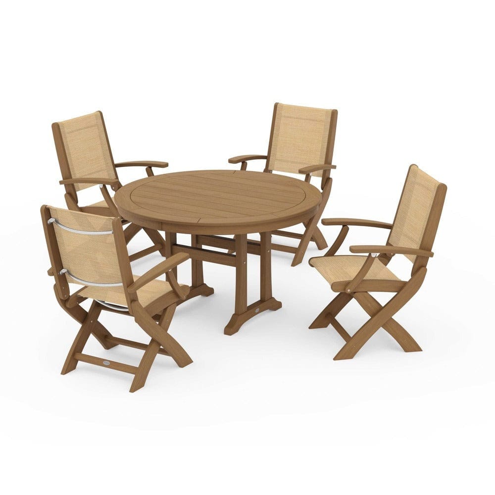 POLYWOOD® - Coastal Folding Chair 5-Piece Round Dining Set with Trestle Legs - PWS1120