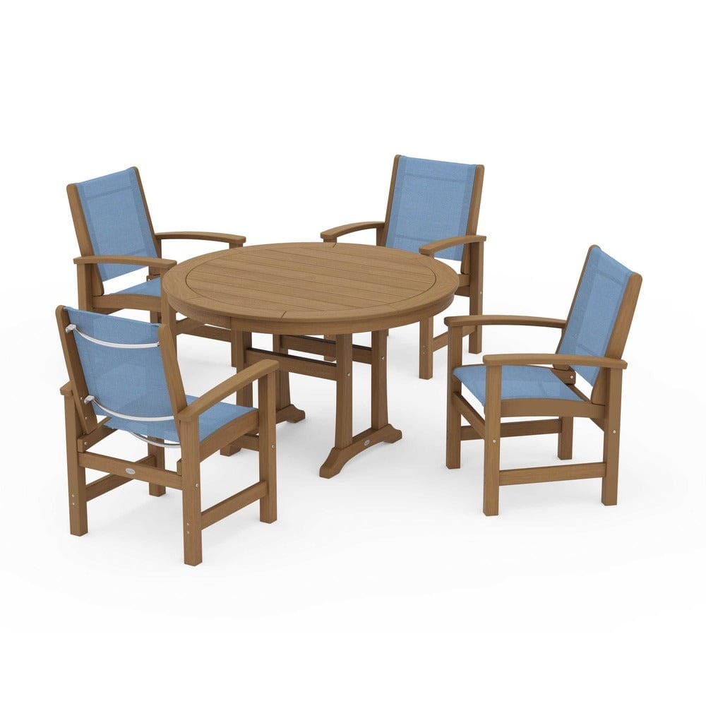 POLYWOOD® - Coastal 5-Piece Round Dining Set with Trestle Legs - PWS1119