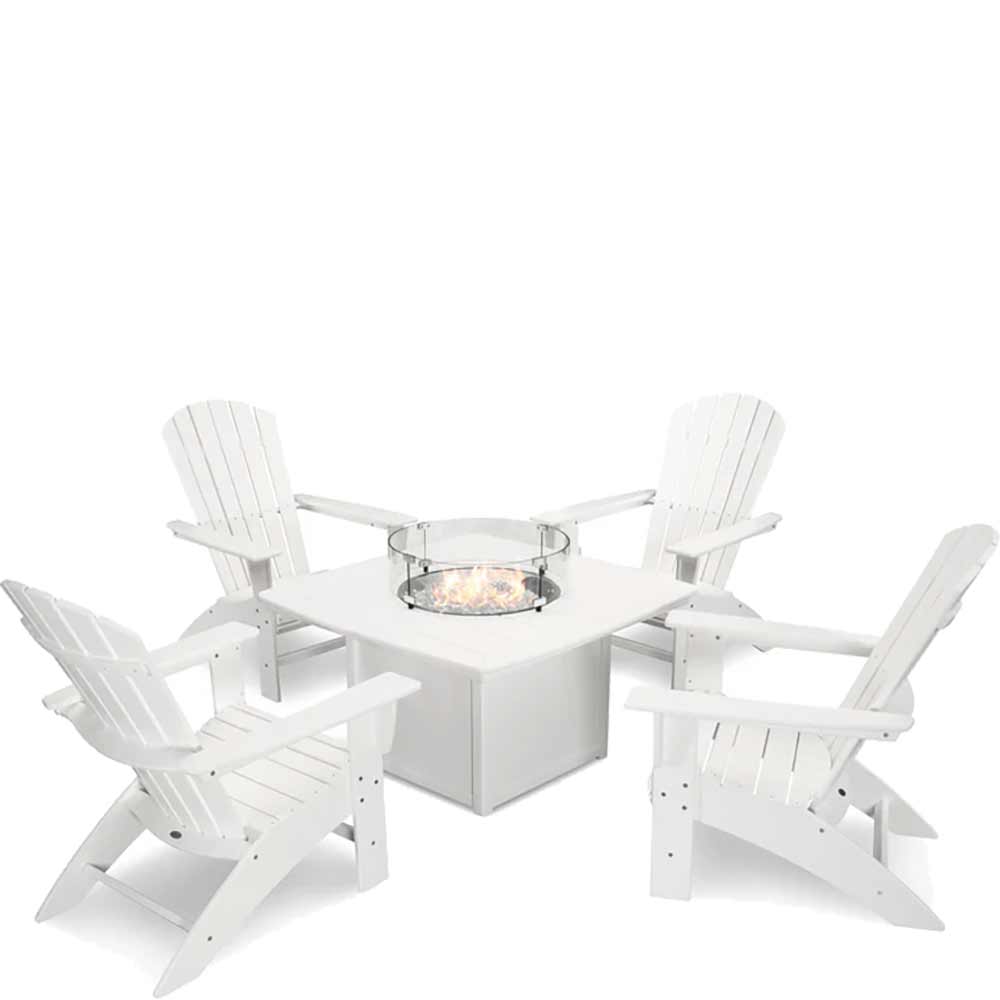 POLYWOOD® Nautical Curveback Adirondack 5-Piece Conversation Set with Fire Pit Table - PWS409-1