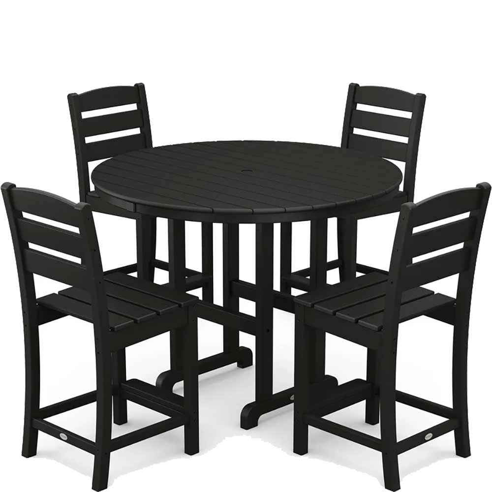 POLYWOOD® Lakeside 5-Piece Farmhouse Round Side Chair Counter Set - PWS617-1