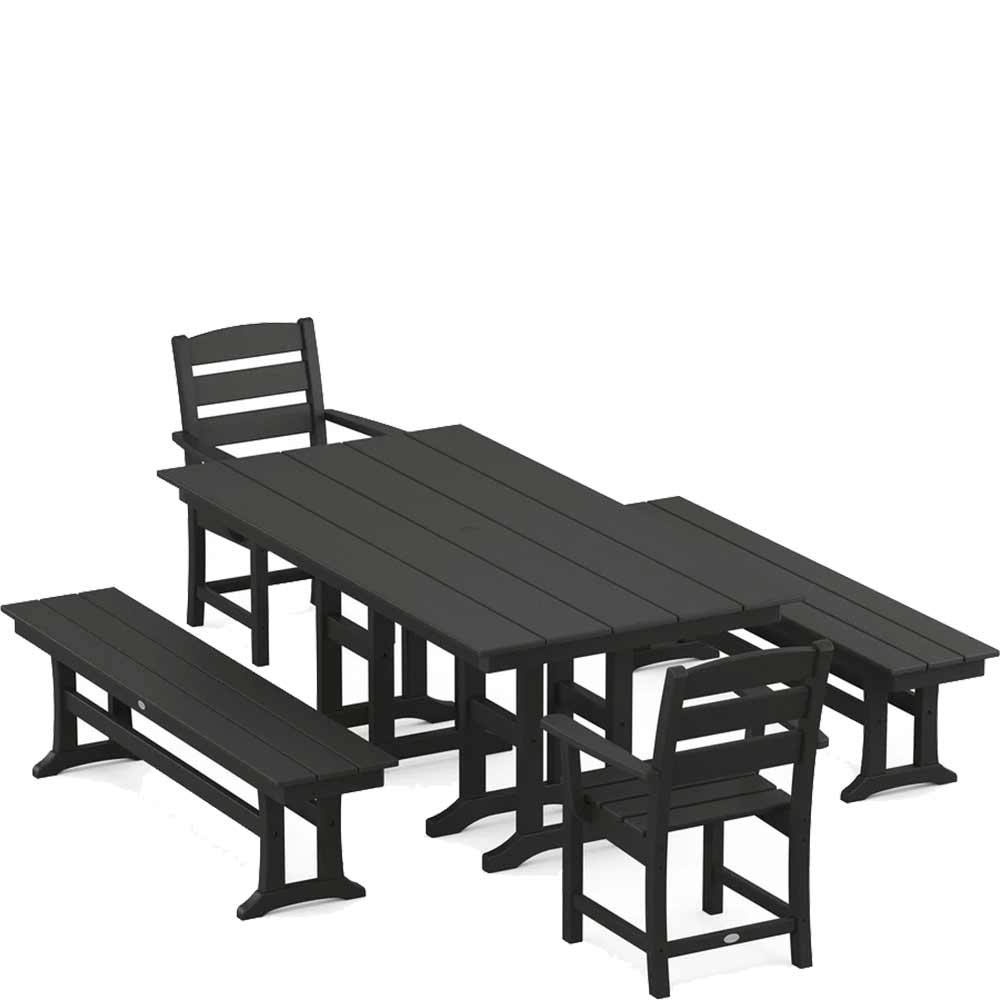 POLYWOOD® Lakeside 5-Piece Farmhouse Dining Set with Benches - PWS1182-1