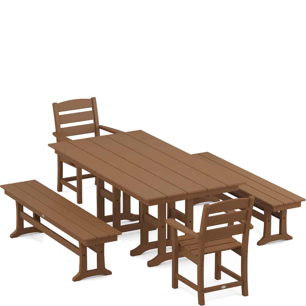 POLYWOOD® Lakeside 5-Piece Farmhouse Dining Set with Benches - PWS1182-1