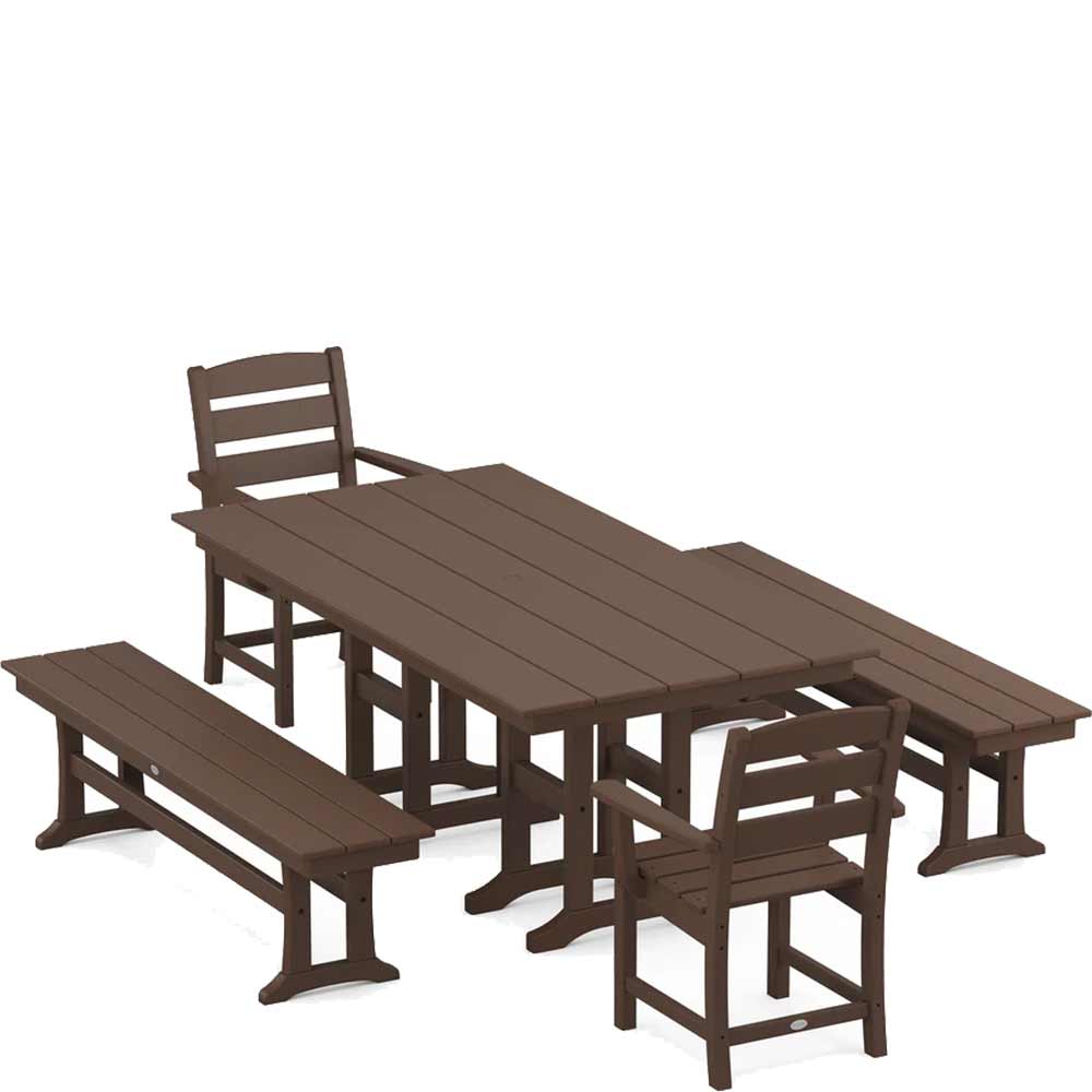 POLYWOOD® Lakeside 5-Piece Farmhouse Dining Set with Benches - PWS1182-1