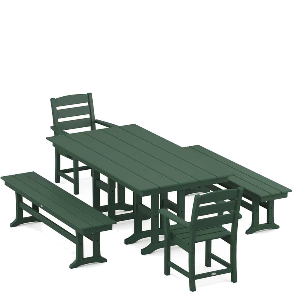 POLYWOOD® Lakeside 5-Piece Farmhouse Dining Set with Benches - PWS1182-1