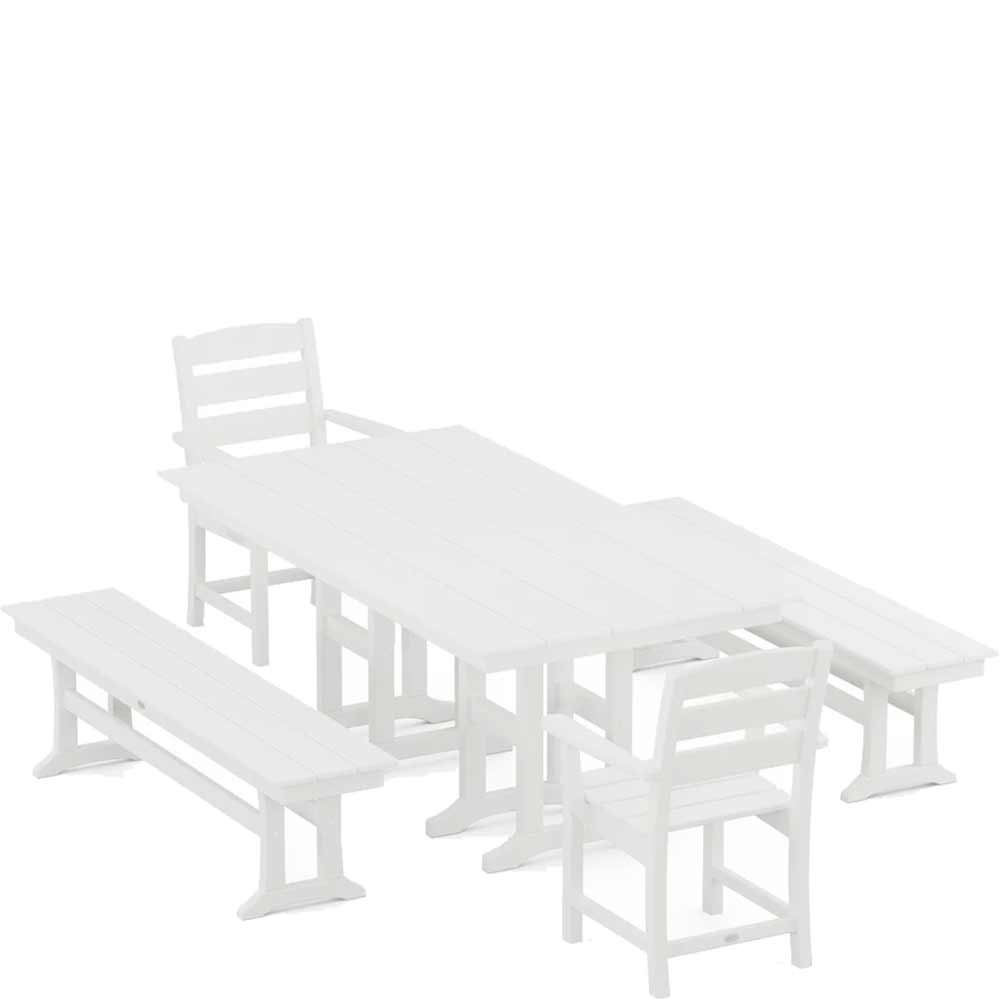 POLYWOOD® Lakeside 5-Piece Farmhouse Dining Set with Benches - PWS1182-1