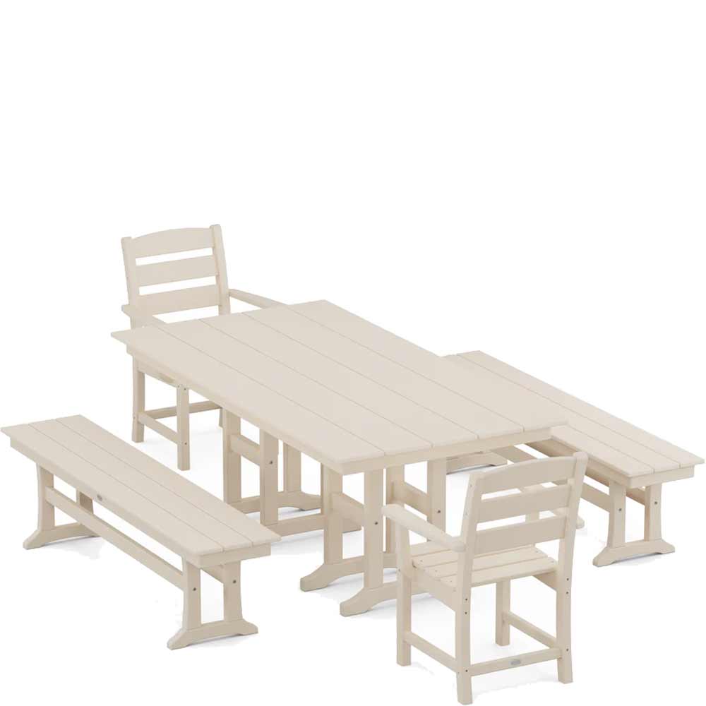 POLYWOOD® Lakeside 5-Piece Farmhouse Dining Set with Benches - PWS1182-1 Dining Set POLYWOOD®