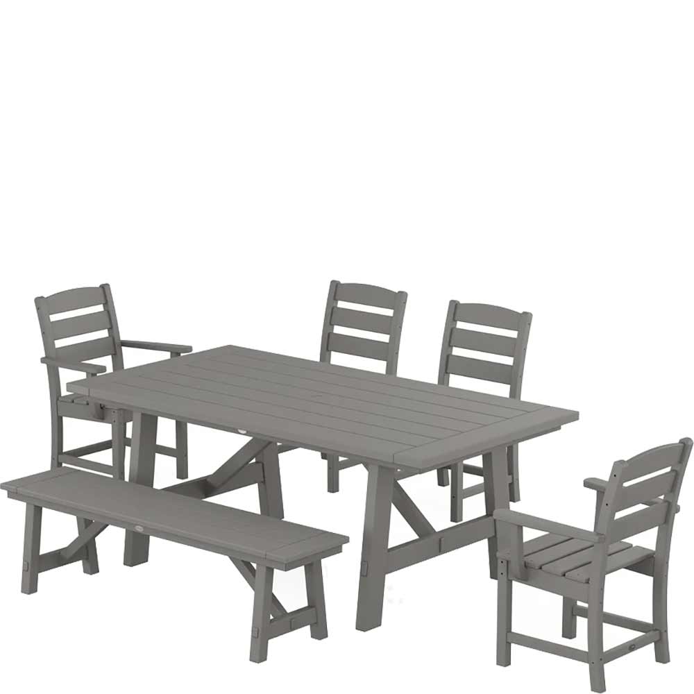 POLYWOOD® Lakeside 6-Piece Rustic Farmhouse Dining Set With Bench - PWS1086-1 Dining Set POLYWOOD®