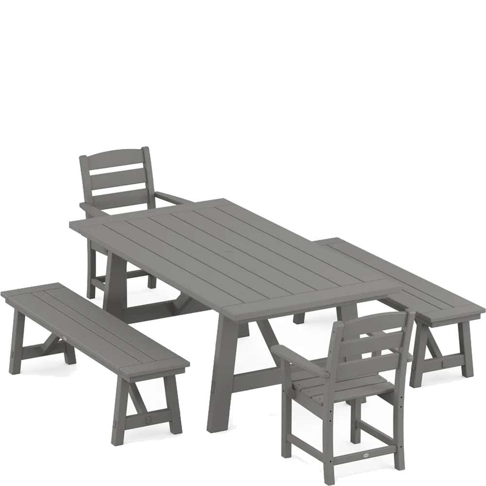 POLYWOOD® Lakeside 5-Piece Rustic Farmhouse Dining Set With Benches - PWS1085-1 Dining Set POLYWOOD®