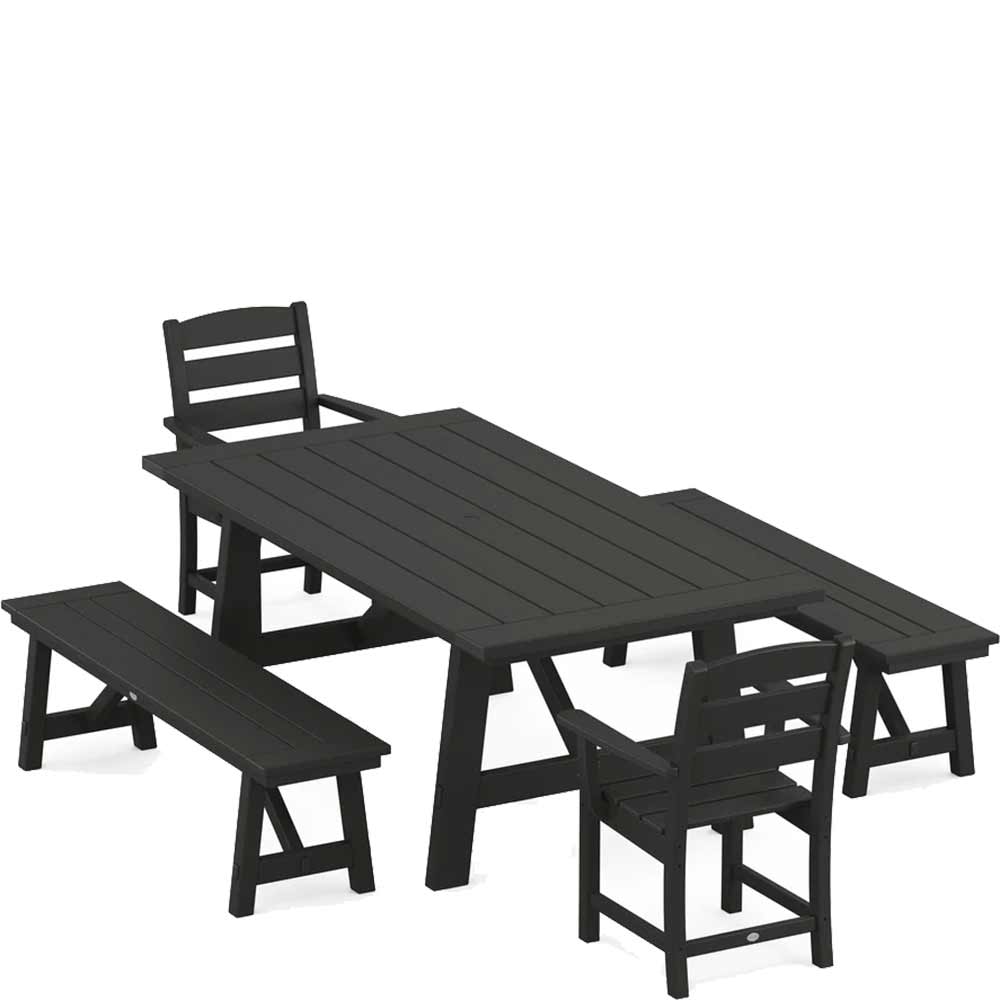 POLYWOOD® Lakeside 5-Piece Rustic Farmhouse Dining Set With Benches - PWS1085-1