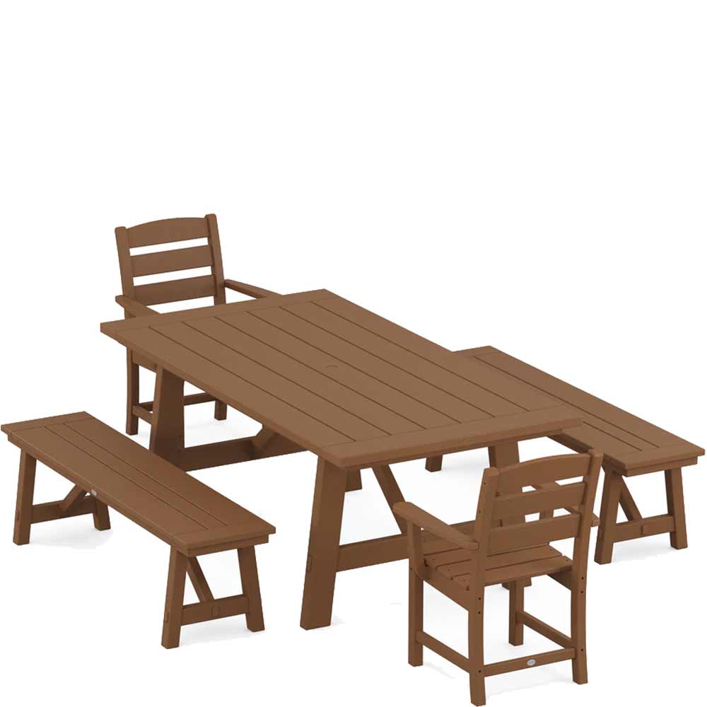 POLYWOOD® Lakeside 5-Piece Rustic Farmhouse Dining Set With Benches - PWS1085-1