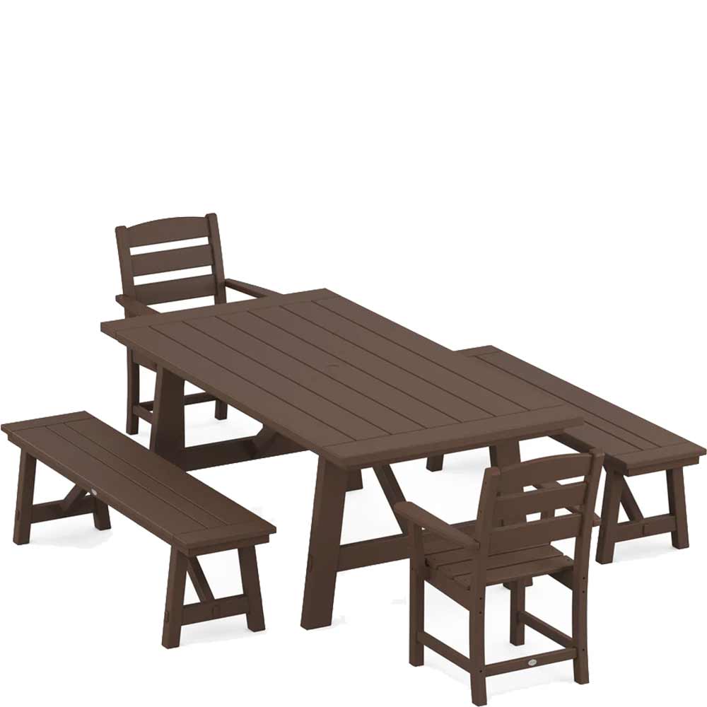 POLYWOOD® Lakeside 5-Piece Rustic Farmhouse Dining Set With Benches - PWS1085-1
