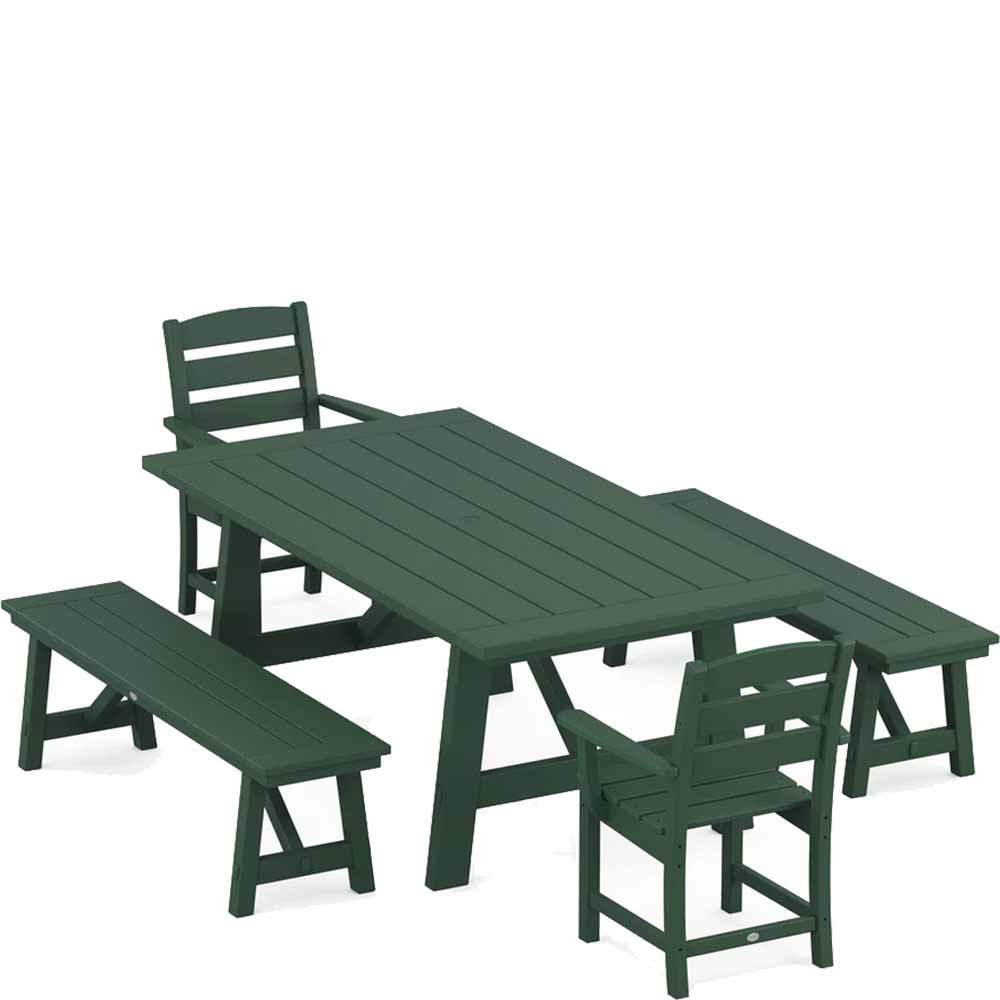 POLYWOOD® Lakeside 5-Piece Rustic Farmhouse Dining Set With Benches - PWS1085-1