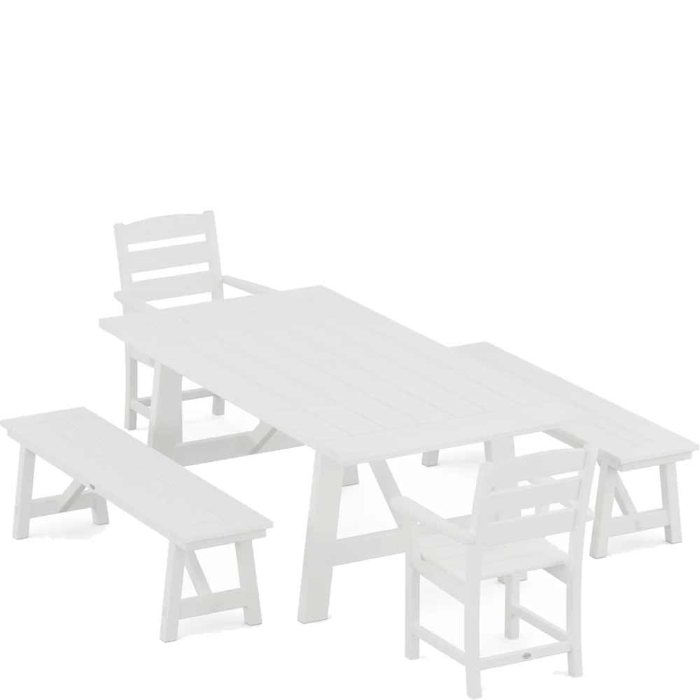 POLYWOOD® Lakeside 5-Piece Rustic Farmhouse Dining Set With Benches - PWS1085-1