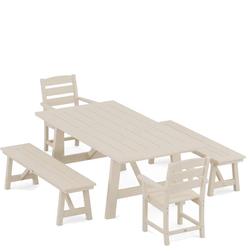 POLYWOOD® Lakeside 5-Piece Rustic Farmhouse Dining Set With Benches - PWS1085-1